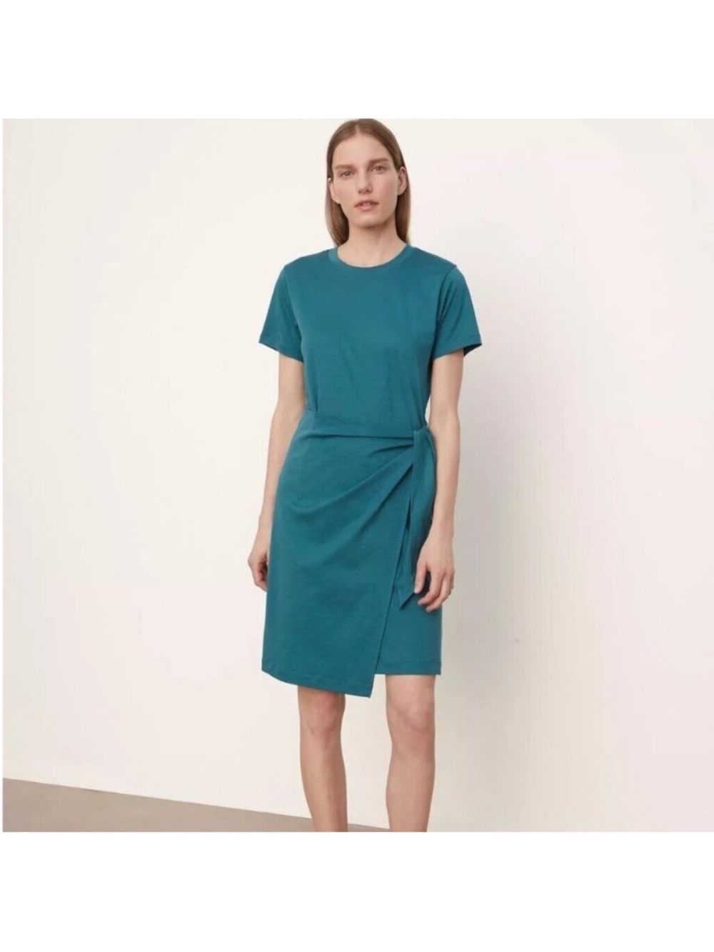 Vince Teal Short Sleeve Waist Tie Stretch Cotton Dress, Size XL
